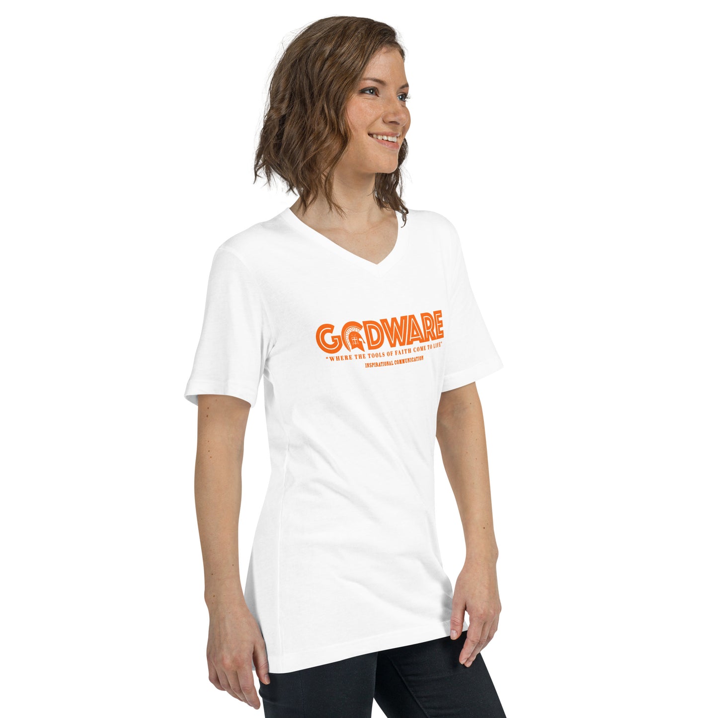 Godware Logo Unisex Short Sleeved V-Neck T-Shirt - Orange Melon