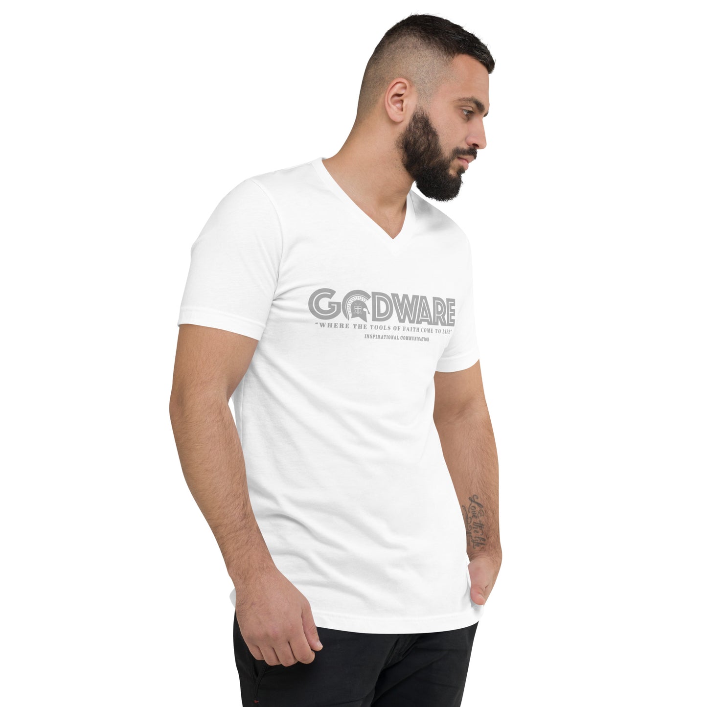 Godware Logo Unisex Short Sleeved V-Neck T-Shirt - Grey Print