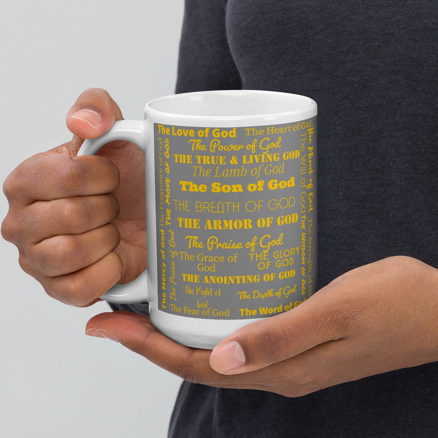 Attributes of God 15 oz Ceramic Mug - Grey/Gold/White