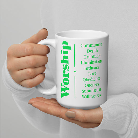 Worship Series Green/White glossy mug