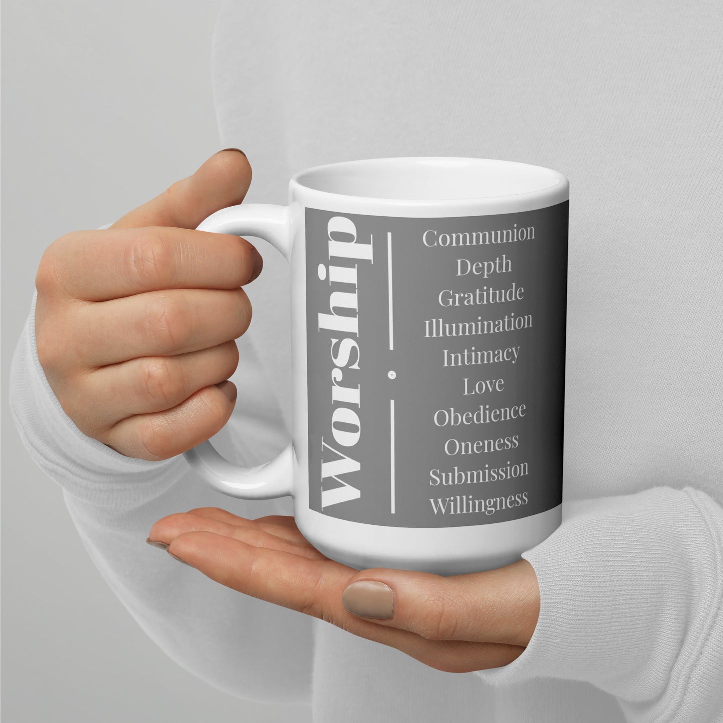 Worship Series Grey/White glossy mug