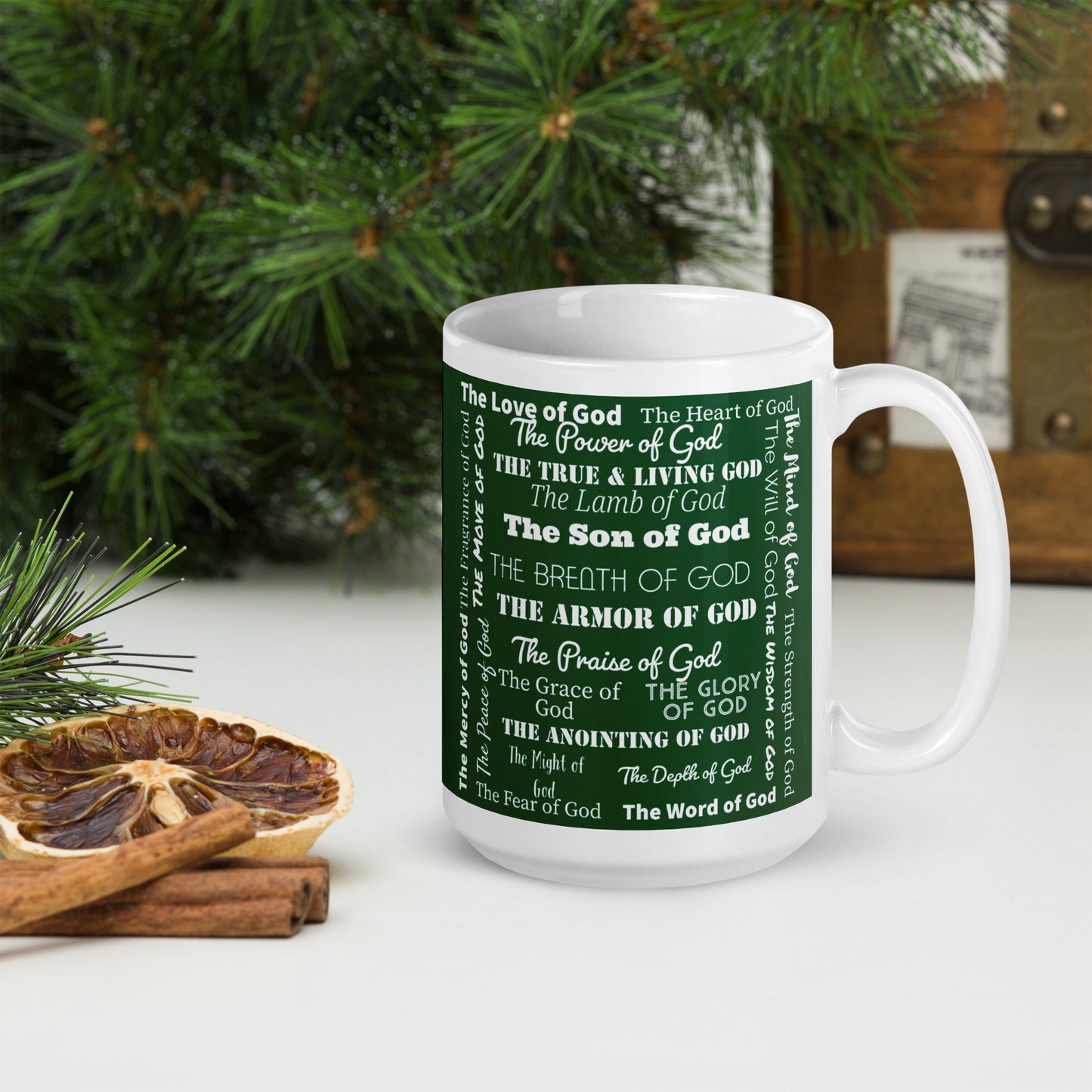 Attributes of God 15 oz Ceramic Mug - Forest/white