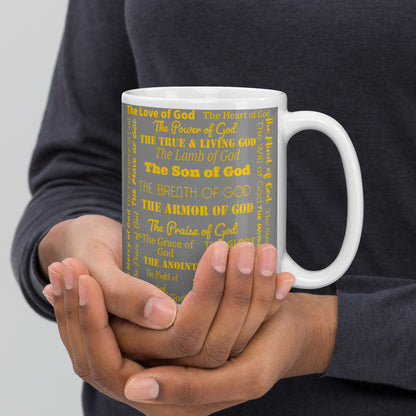 Attributes of God 15 oz Ceramic Mug - Grey/Gold/White