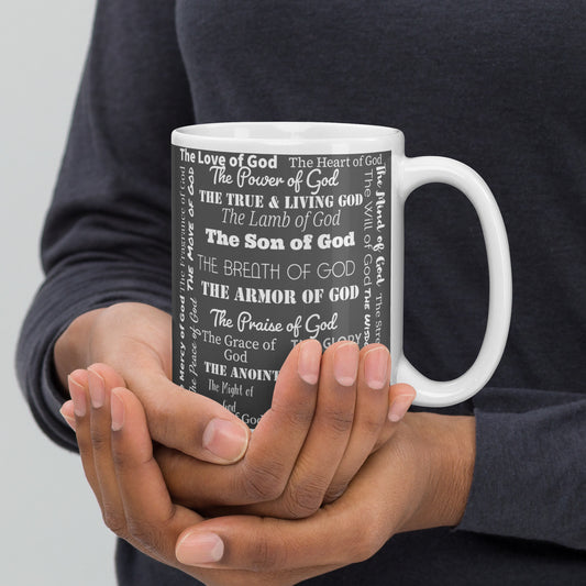 Attributes of God 15 oz Ceramic Mug - Grey/White