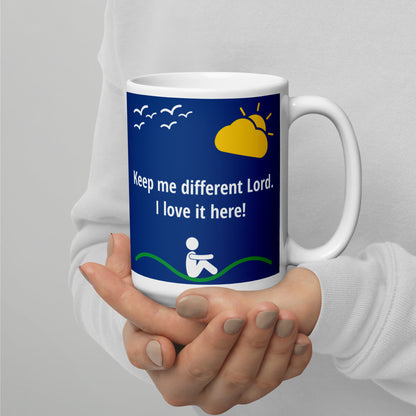 Keep me Different Royal/White glossy mug