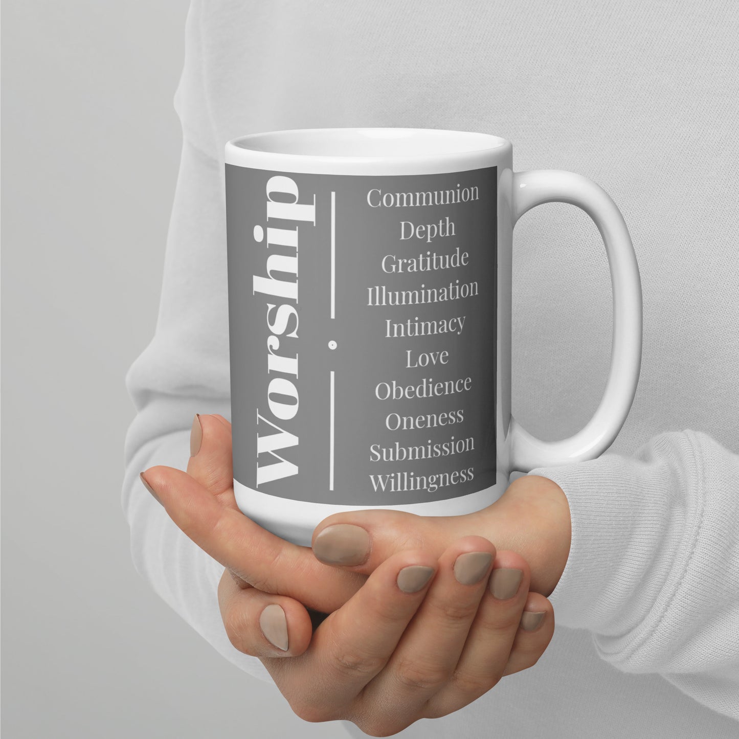 Worship Series Grey/White glossy mug