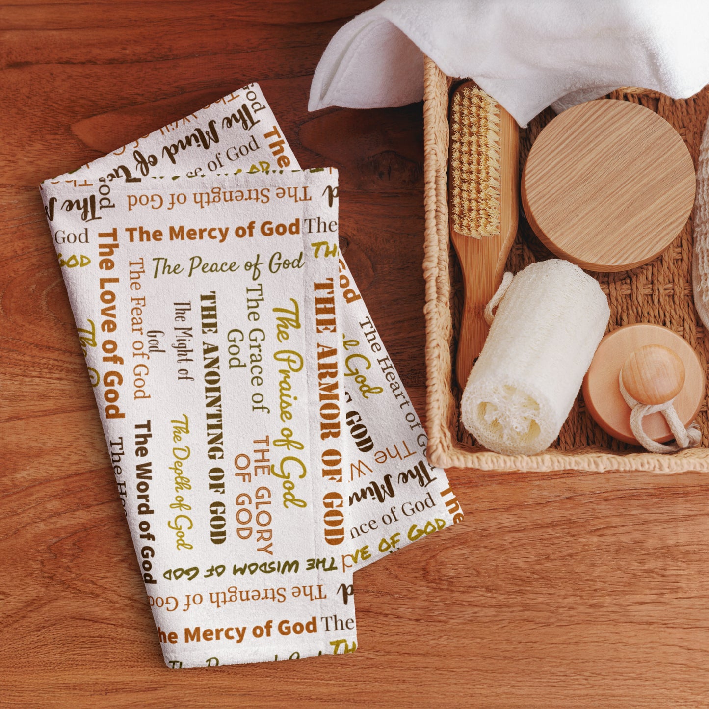 Attributes of God Hand towel - Earth/white