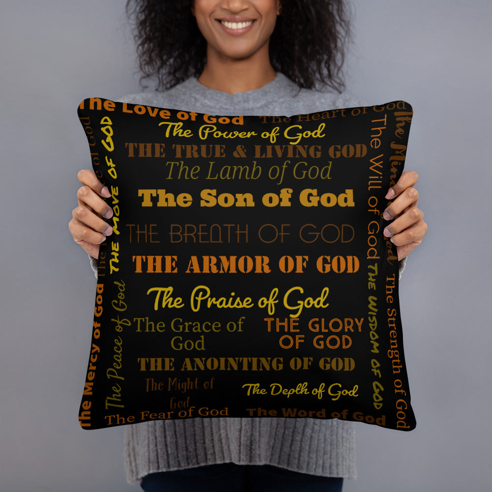Attributes of God Inspirational Throw Pillow - Earth-tone/Black