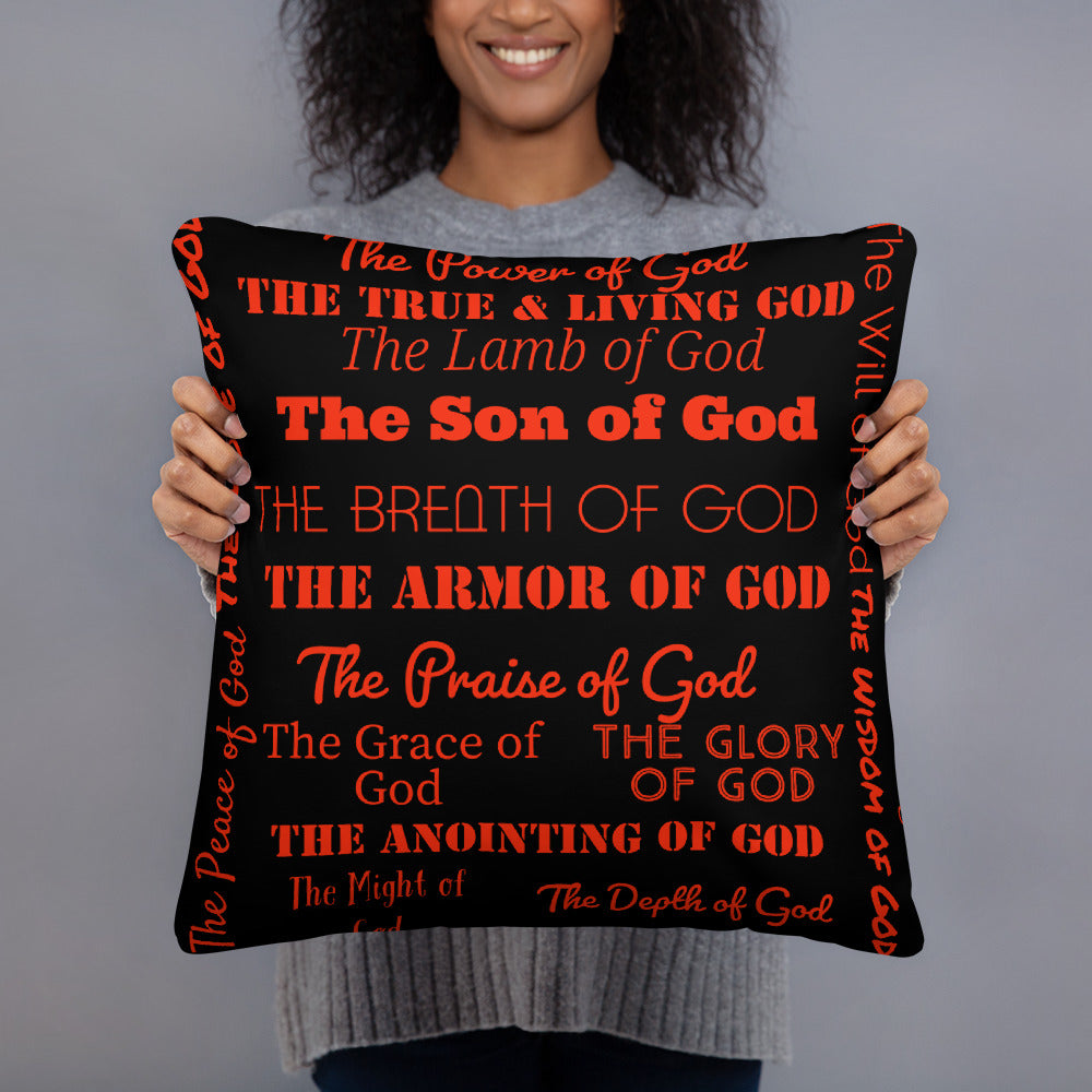 Attributes of God Inspirational Throw Pillow - Black/Red