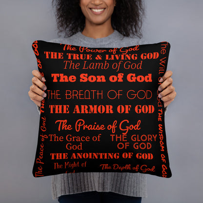 Attributes of God Inspirational Throw Pillow - Black/Red