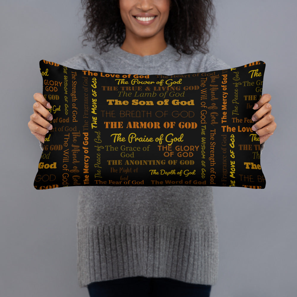 Attributes of God Inspirational Throw Pillow - Earth-tone/Black