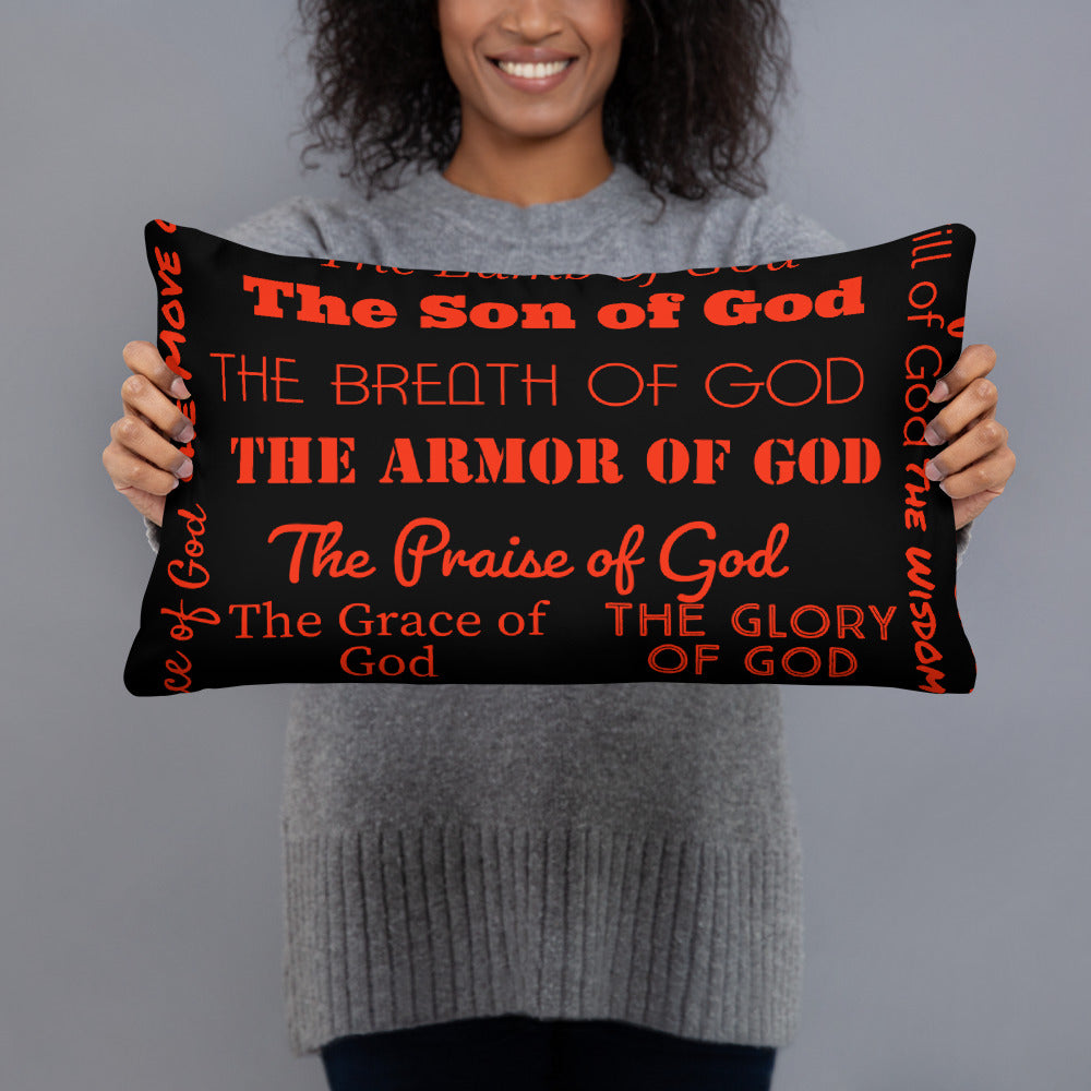 Attributes of God Inspirational Throw Pillow - Black/Red