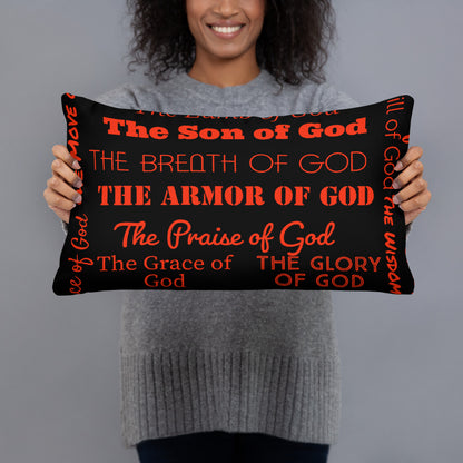 Attributes of God Inspirational Throw Pillow - Black/Red