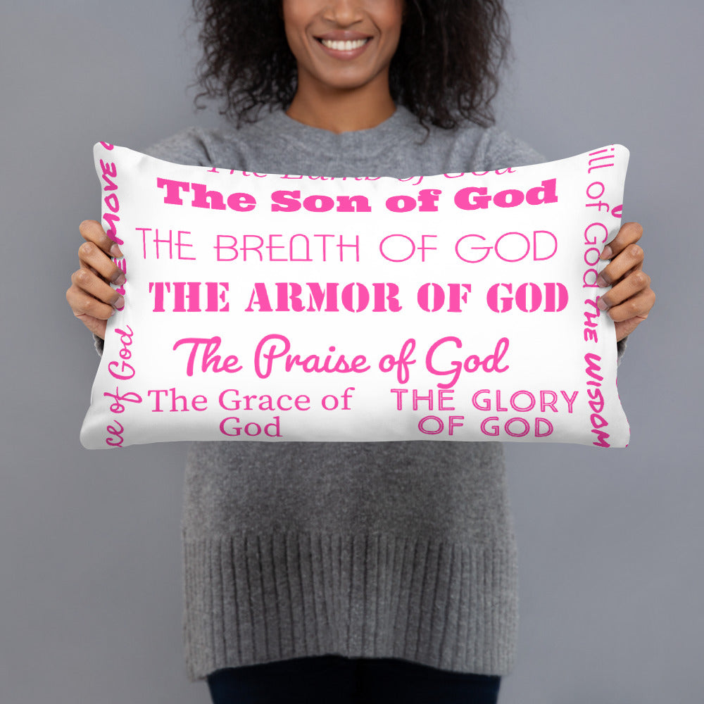 Attributes of God Inspirational Throw Pillow - Hot Pink/White