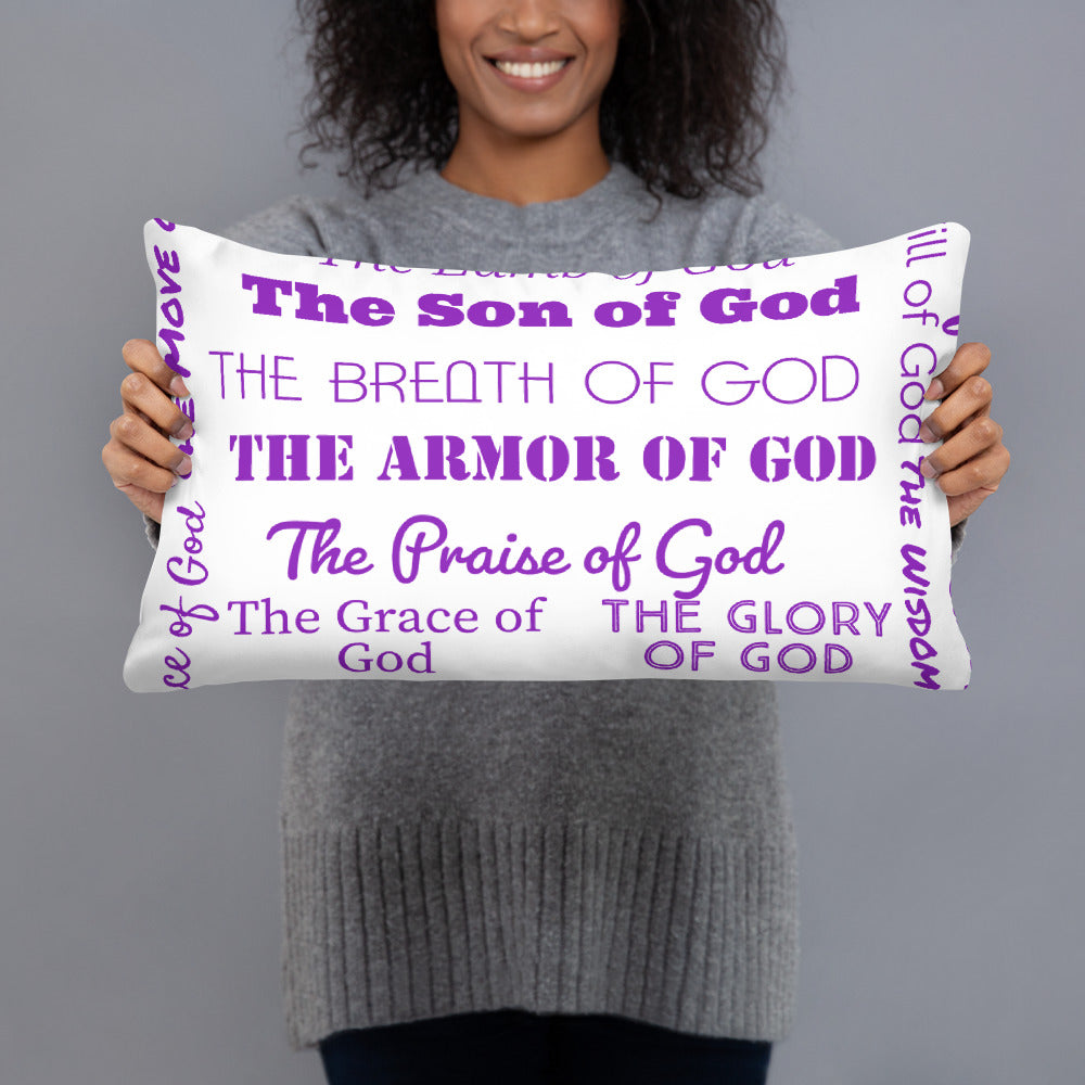 Attributes of God Inspirational Throw Pillow - Purple/White