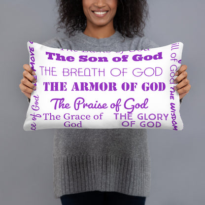 Attributes of God Inspirational Throw Pillow - Purple/White