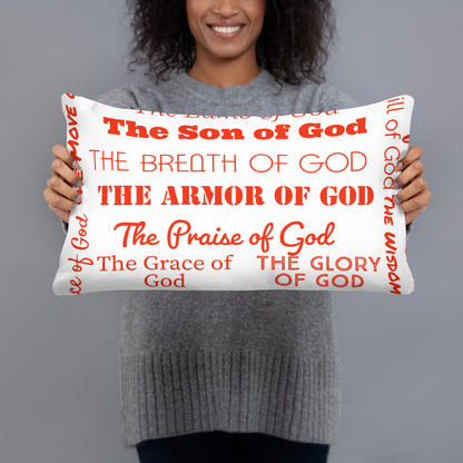 Attributes of God Inspirational Throw Pillow - Red/White