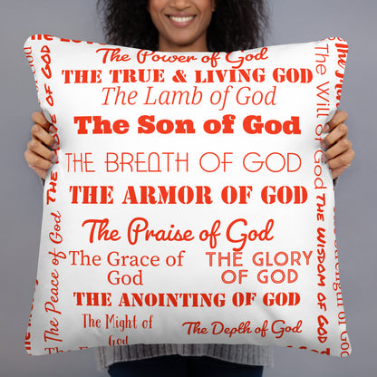 Attributes of God Inspirational Throw Pillow - Red/White