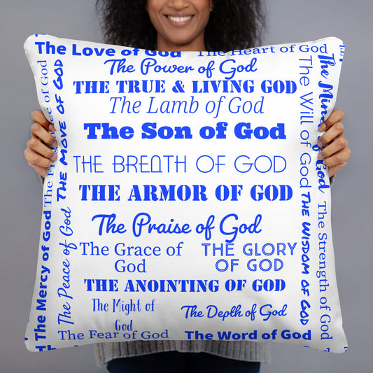 Attributes of God Inspirational Throw Pillow - White/Royal