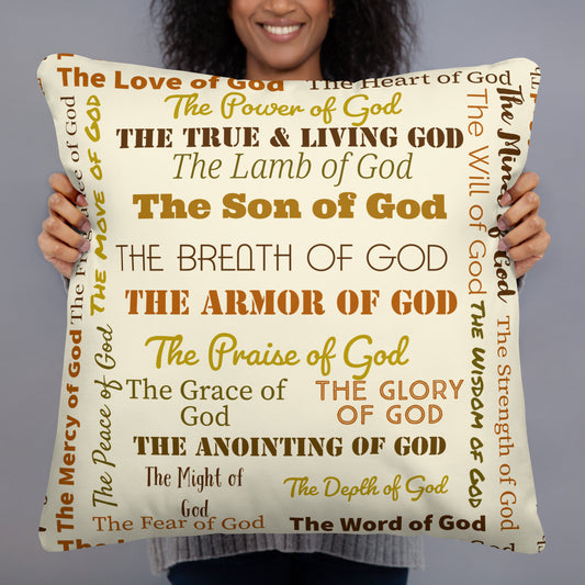 Attributes of God Inspirational Throw Pillow - Earth-tone/Cream