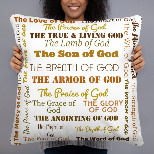 Attributes of God Inspirational Throw Pillow - Earth-tone/White