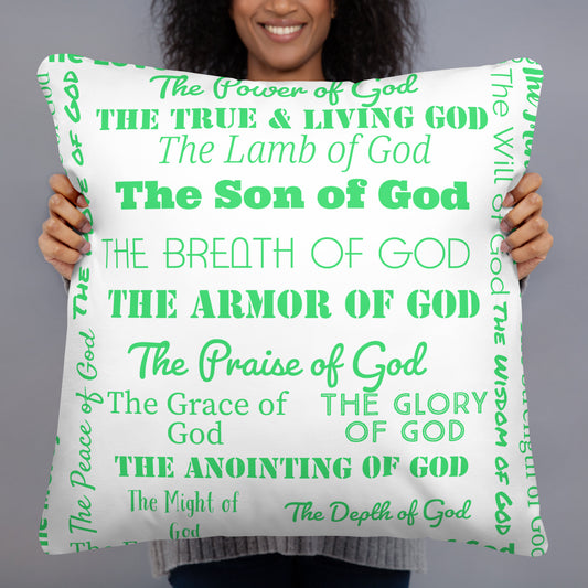 Attributes of God Inspirational Throw Pillow - White/Green