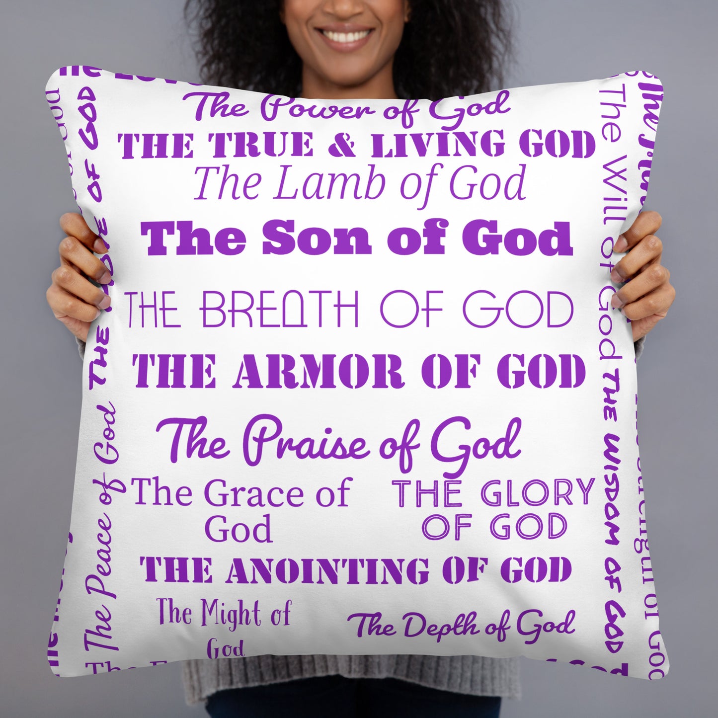 Attributes of God Inspirational Throw Pillow - Purple/White