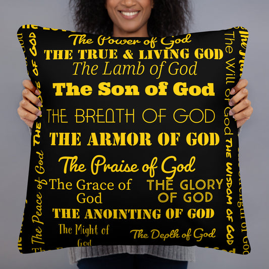 Attributes of God Inspirational Throw Pillow - Black/Gold