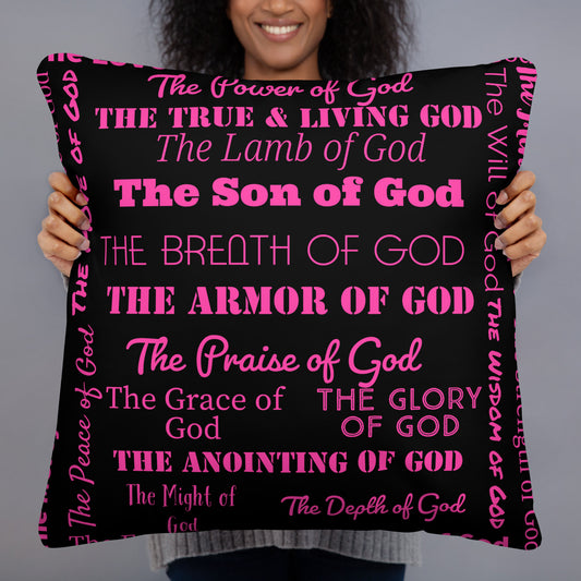 Attributes of God Inspirational Throw Pillow - Pink/Black