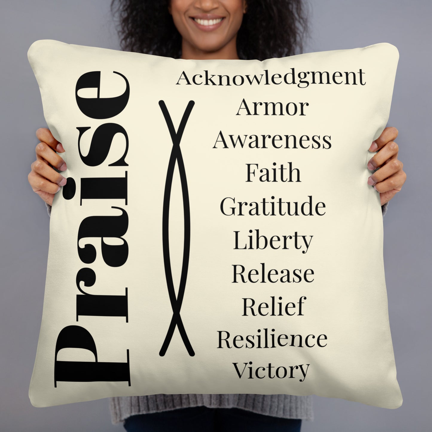 Praise collection inspirational throw pillow - Cream/Black