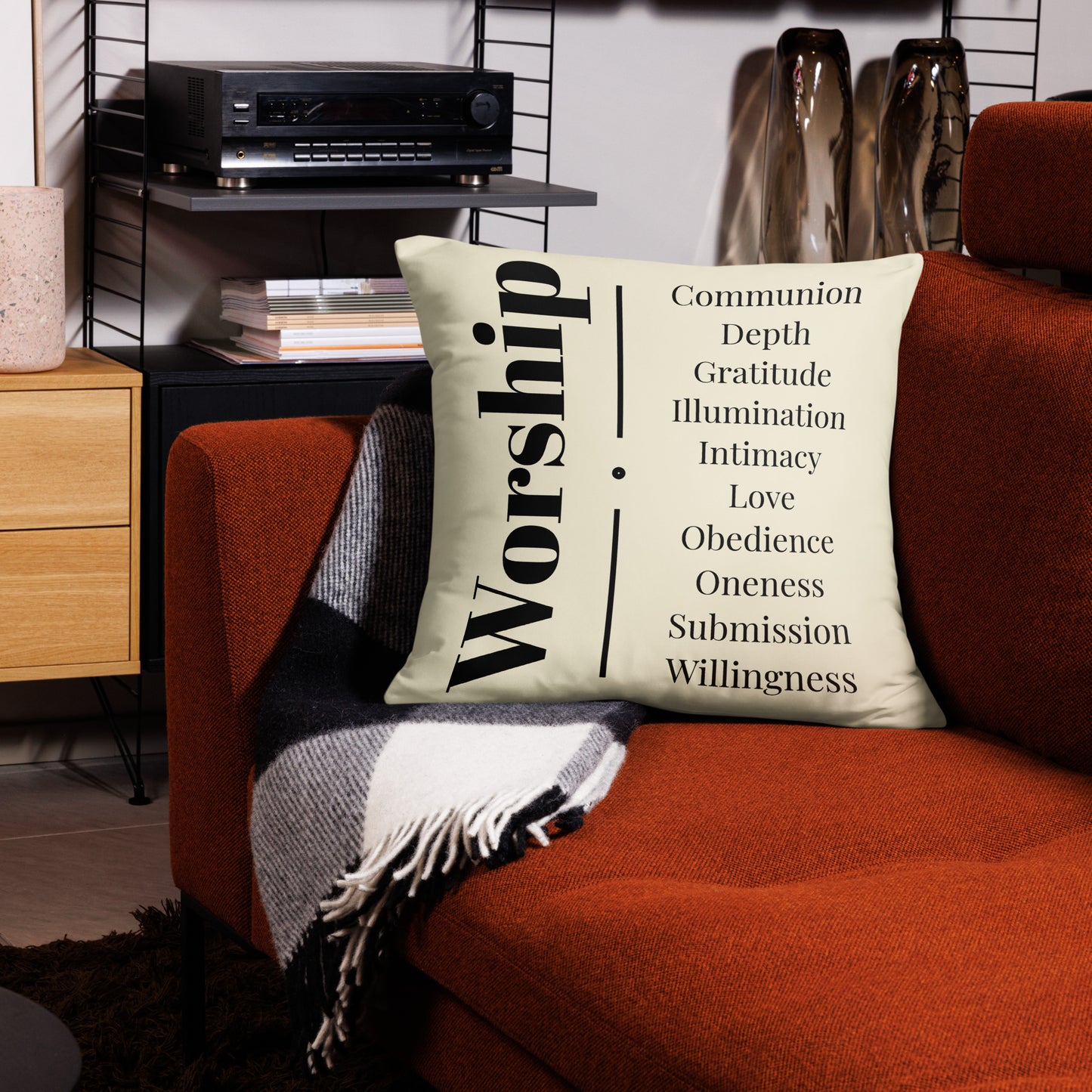 Worship collection inspirational throw pillow - Cream/Black