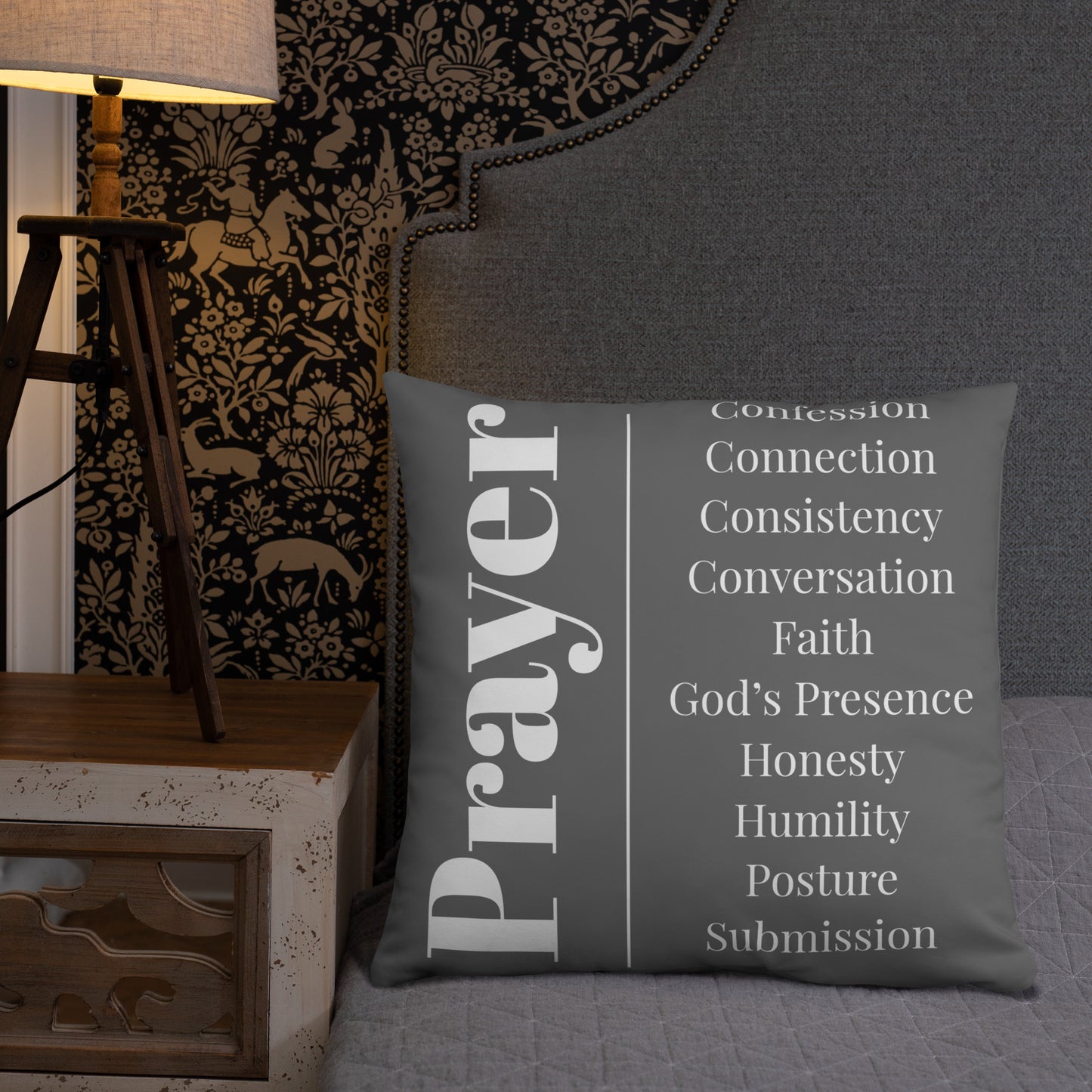 Prayer collection inspirational throw pillow - Grey/White