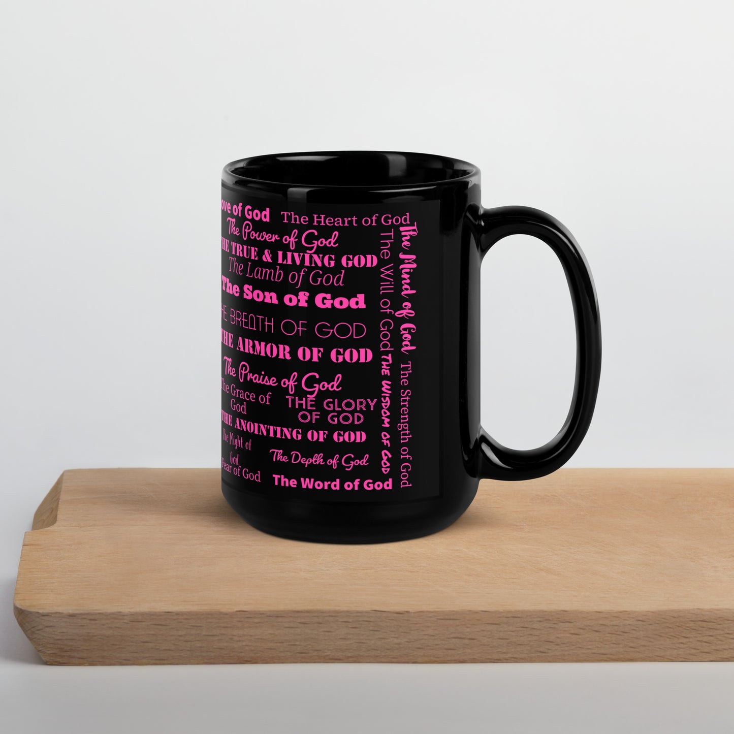 Attributes of God 15 oz Ceramic Mug - Hot Pink/Black