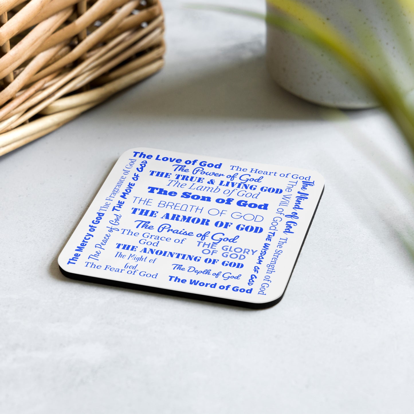 Attributes of God cork back coaster - Royal Blue