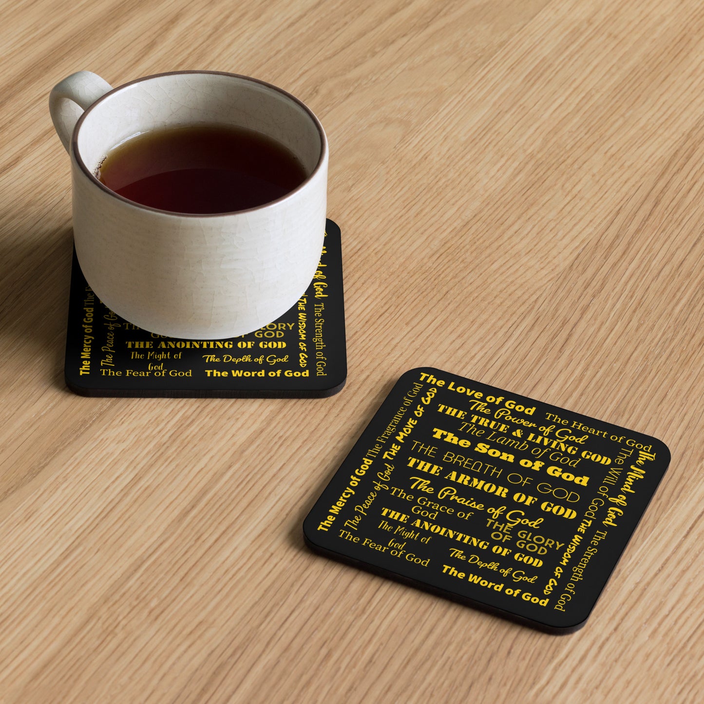 Attributes of God cork back coaster - Black/Gold