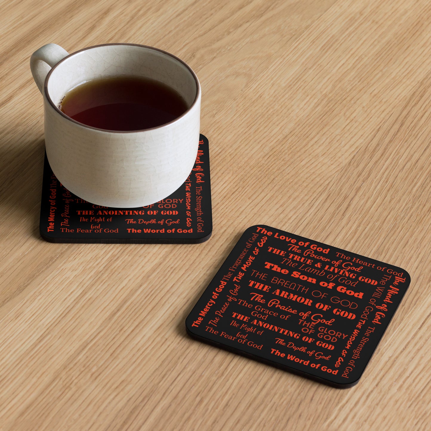 Attributes of God cork back coaster - Red/Black