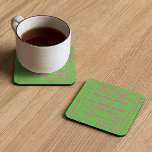 Attributes of God cork back coaster - Pink/Green