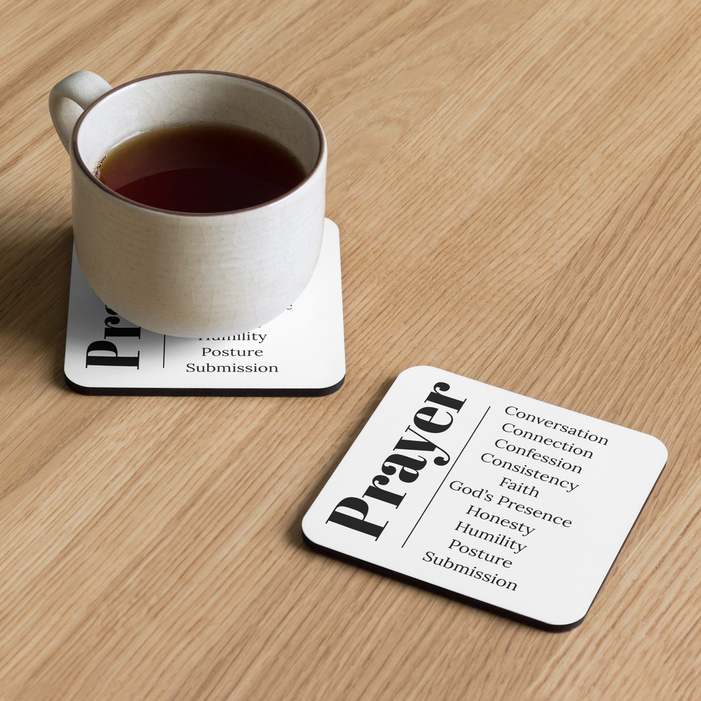Prayer cork back coaster - White/Black