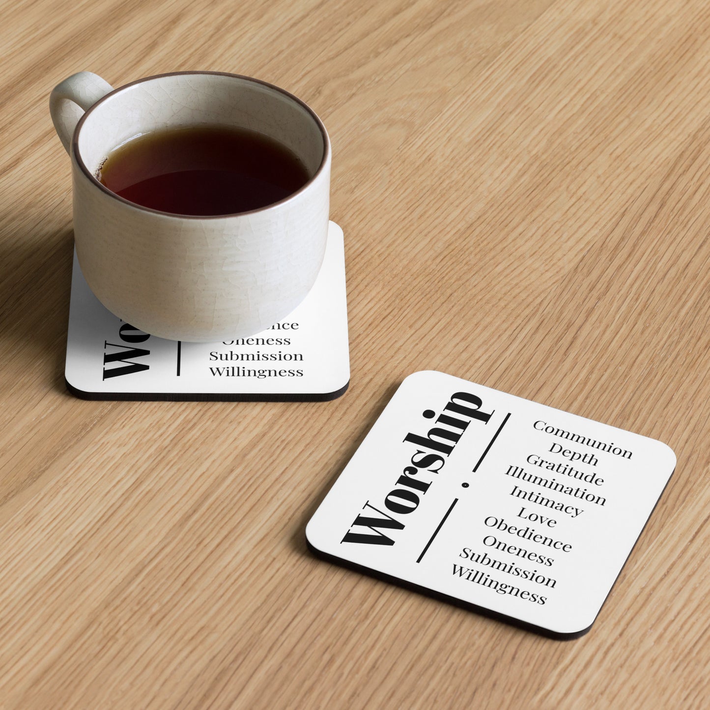 Worship cork back coaster - White