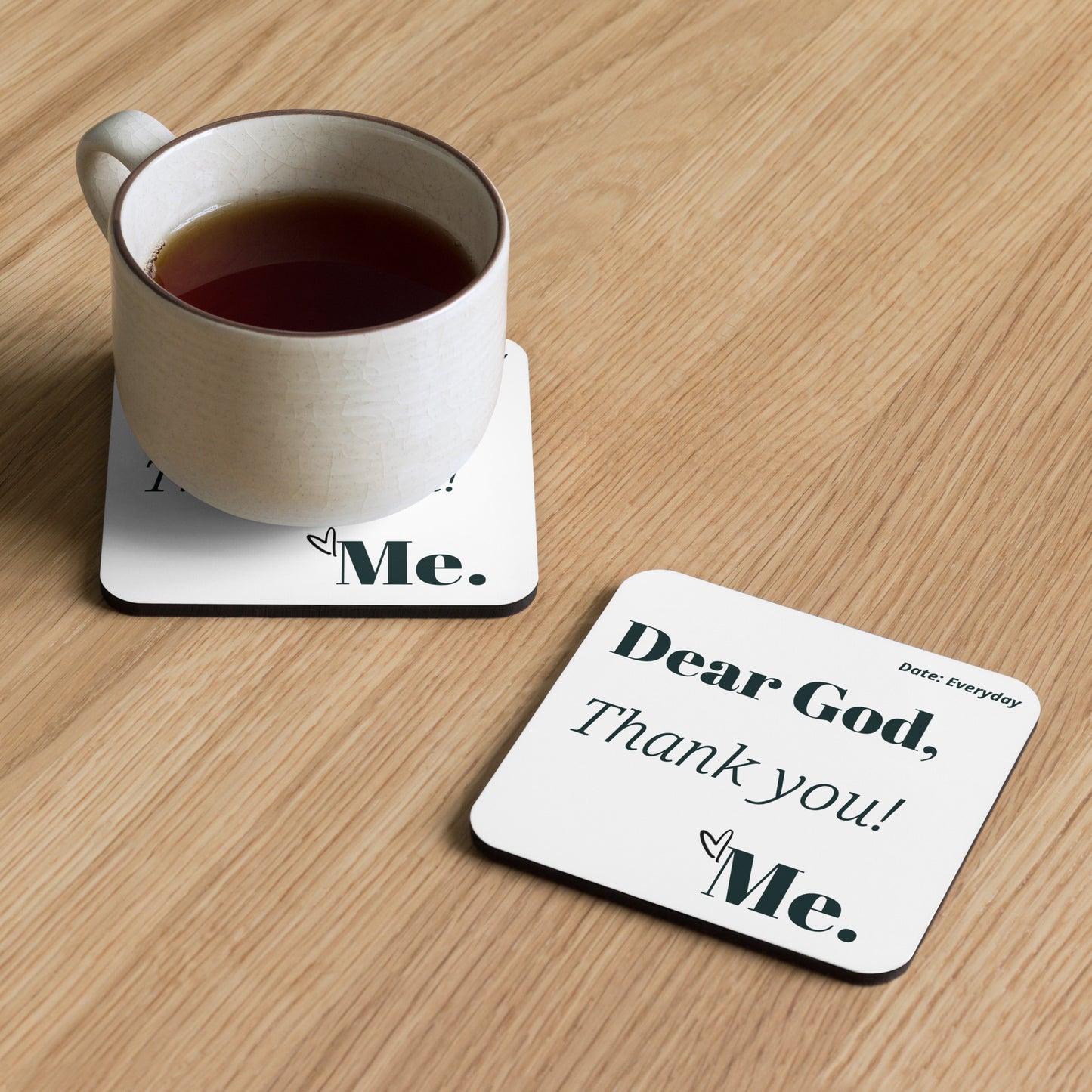 Dear God cork back coaster - White/Black