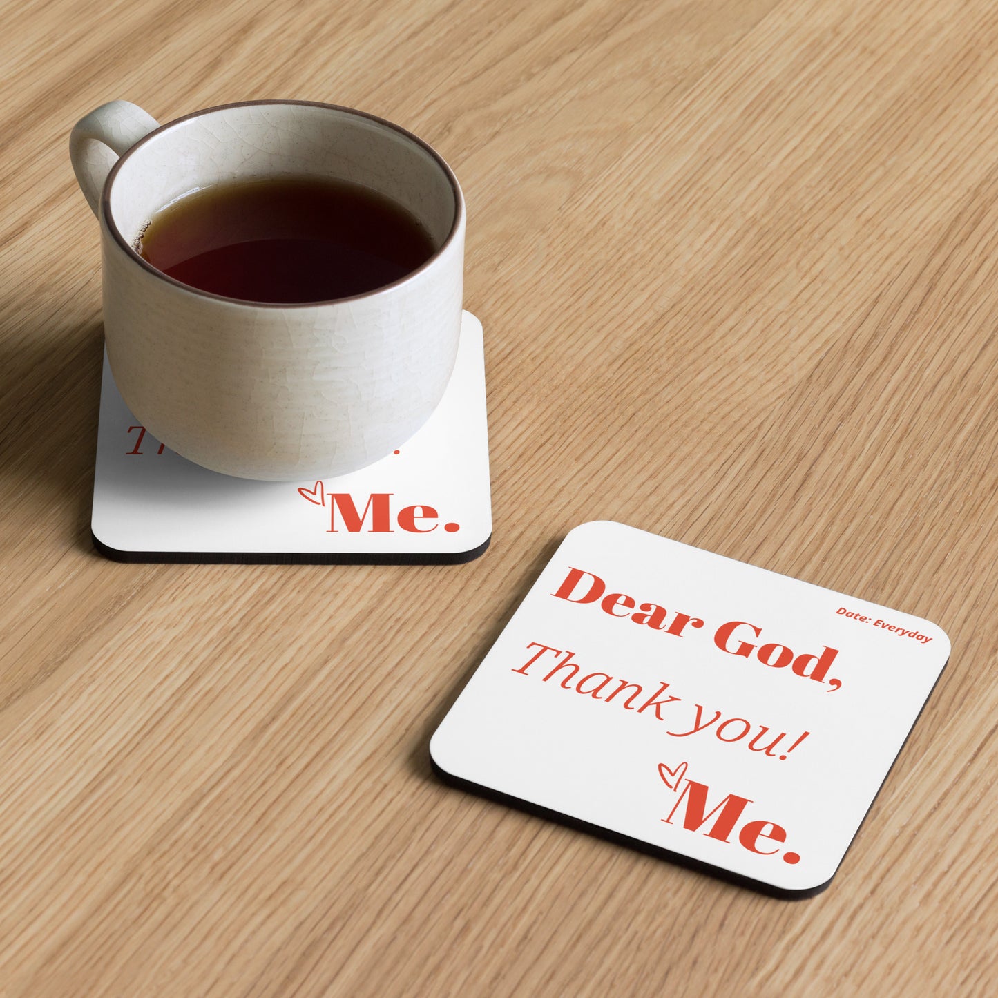 Dear God cork back coaster - Red