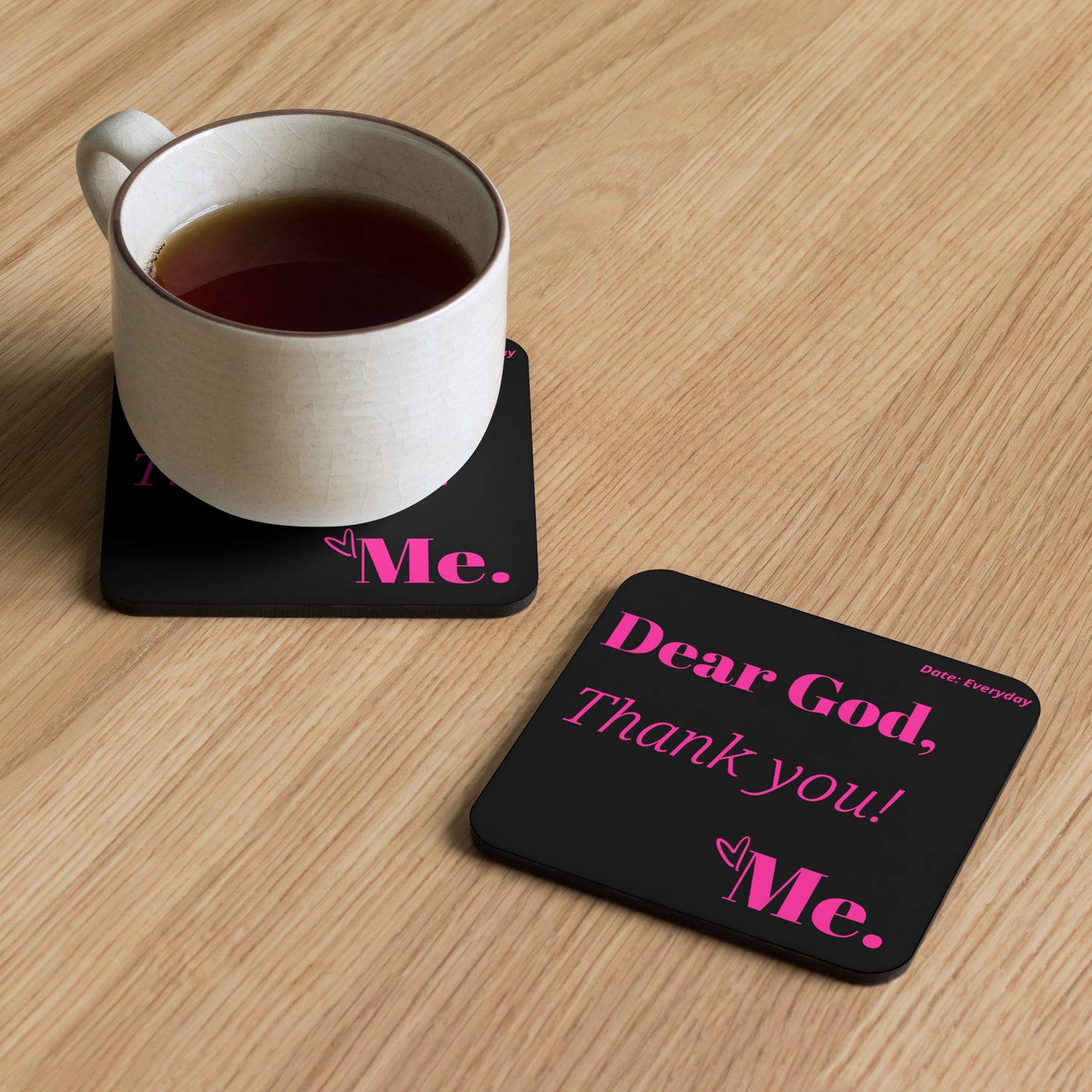 Dear God cork back coaster - Hot pink/black