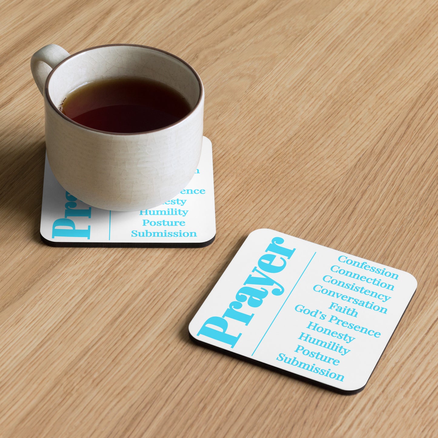 Prayer cork back coaster - Turquoise/White