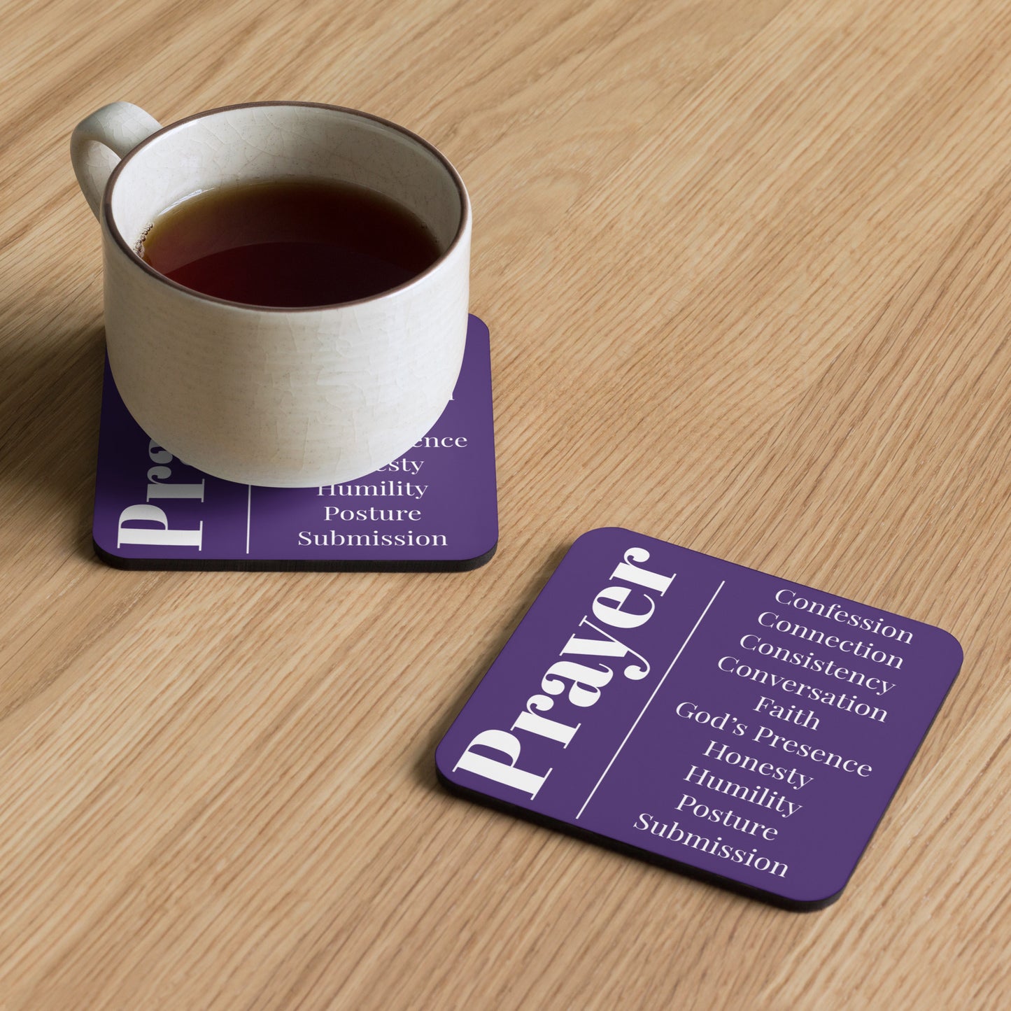 Prayer cork back coaster - Purple/White