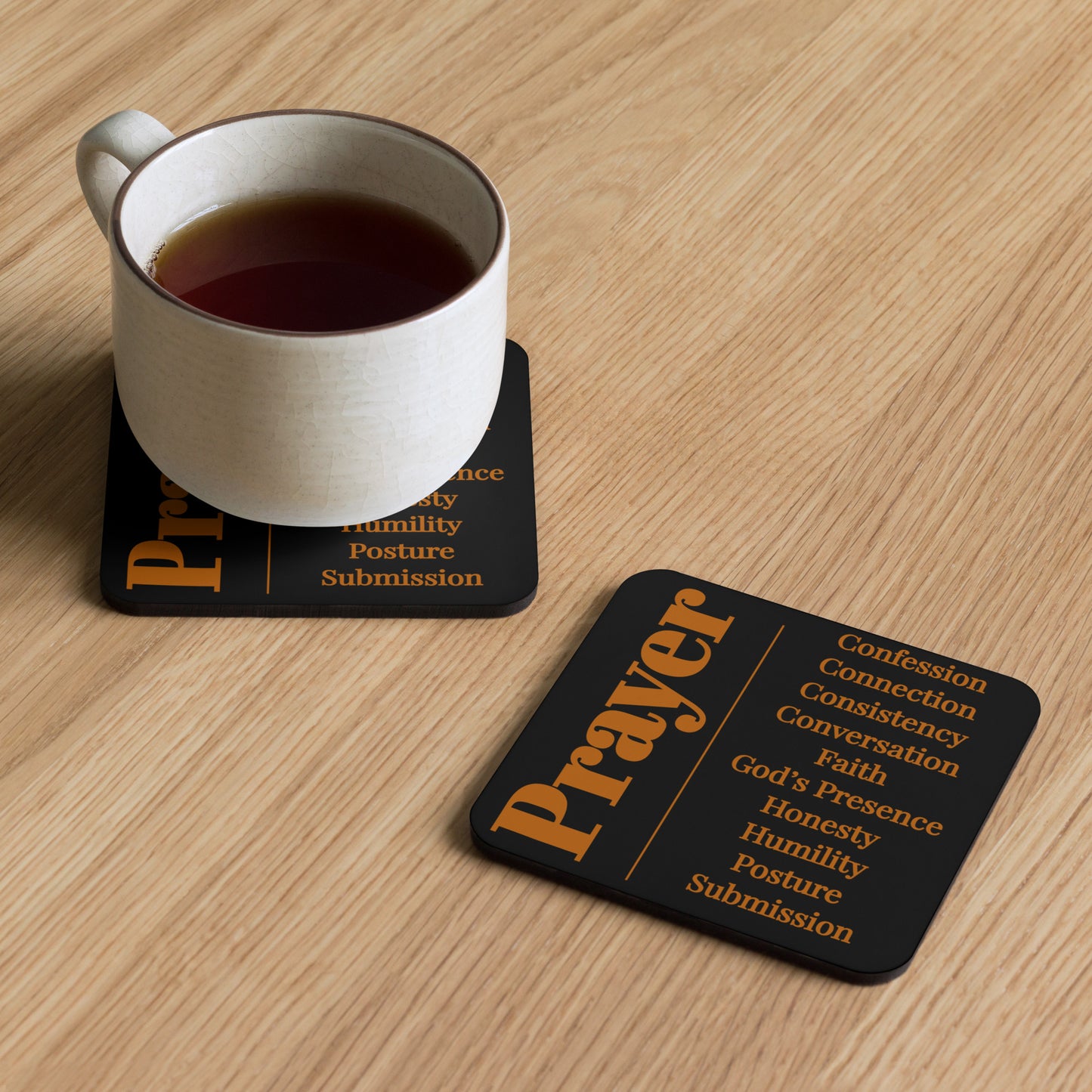 Prayer cork back coaster - Earthtone/Black