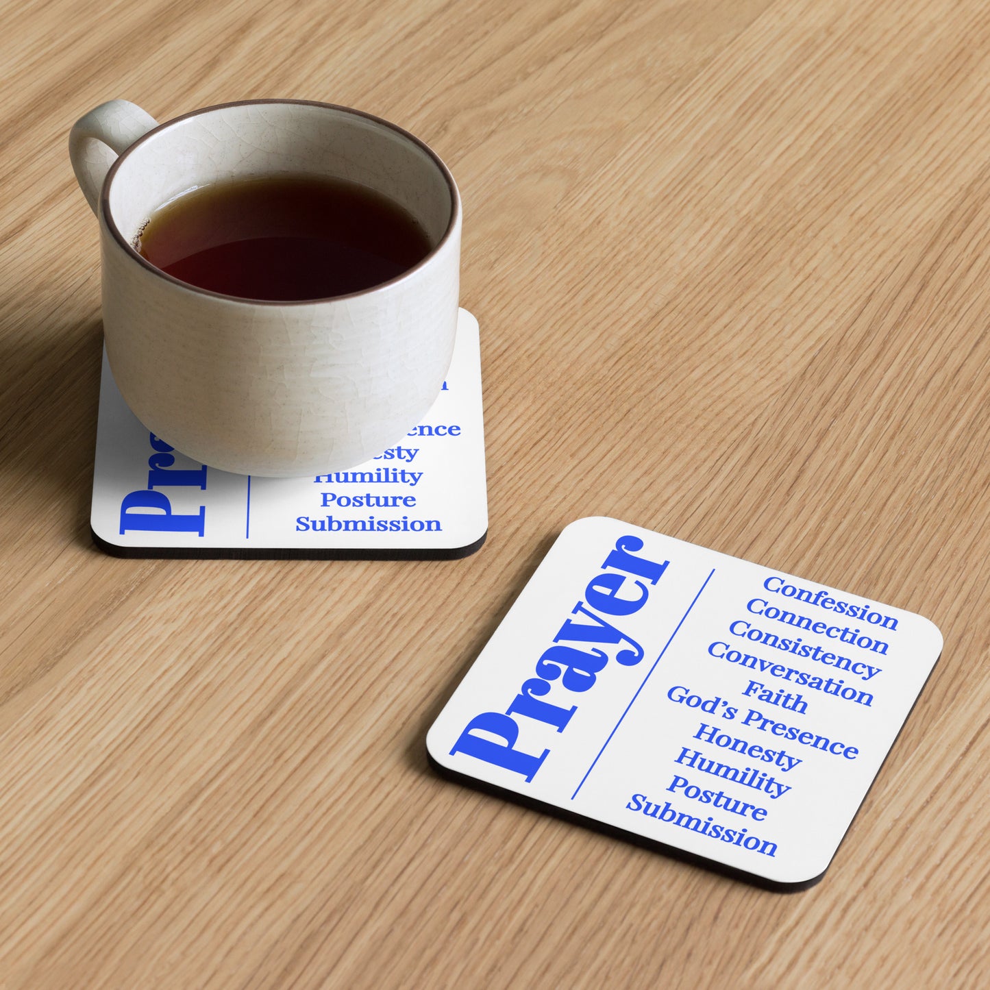 Prayer cork back coaster - Royal Blue/White