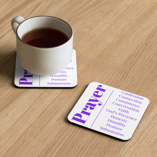 Prayer cork back coaster  - White/Purple