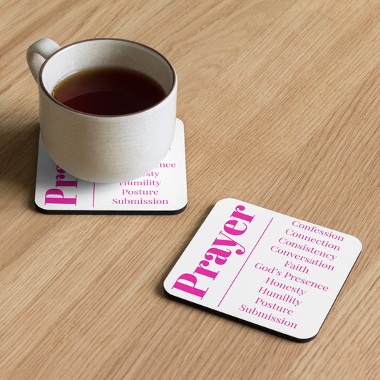 Prayer cork back coaster - Hot pink/White