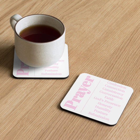Prayer cork back coaster - Light Pink/White