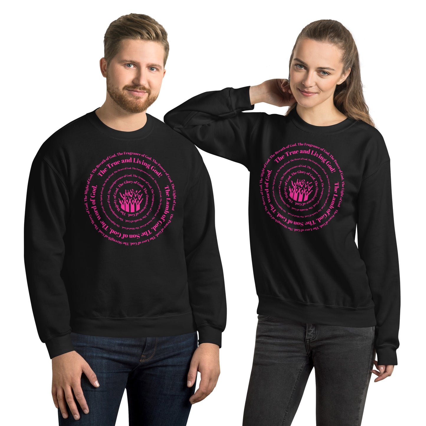 Attributes of God Unisex Sweatshirt - Hot Pink Spiral